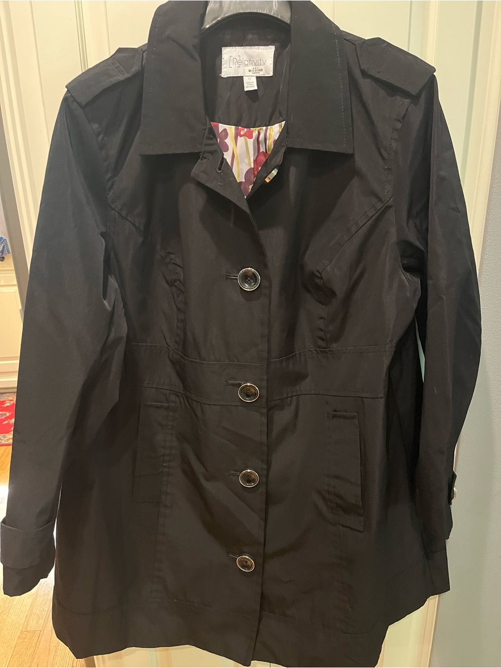 Relativity Black Women's Trench Coat with Epaulets